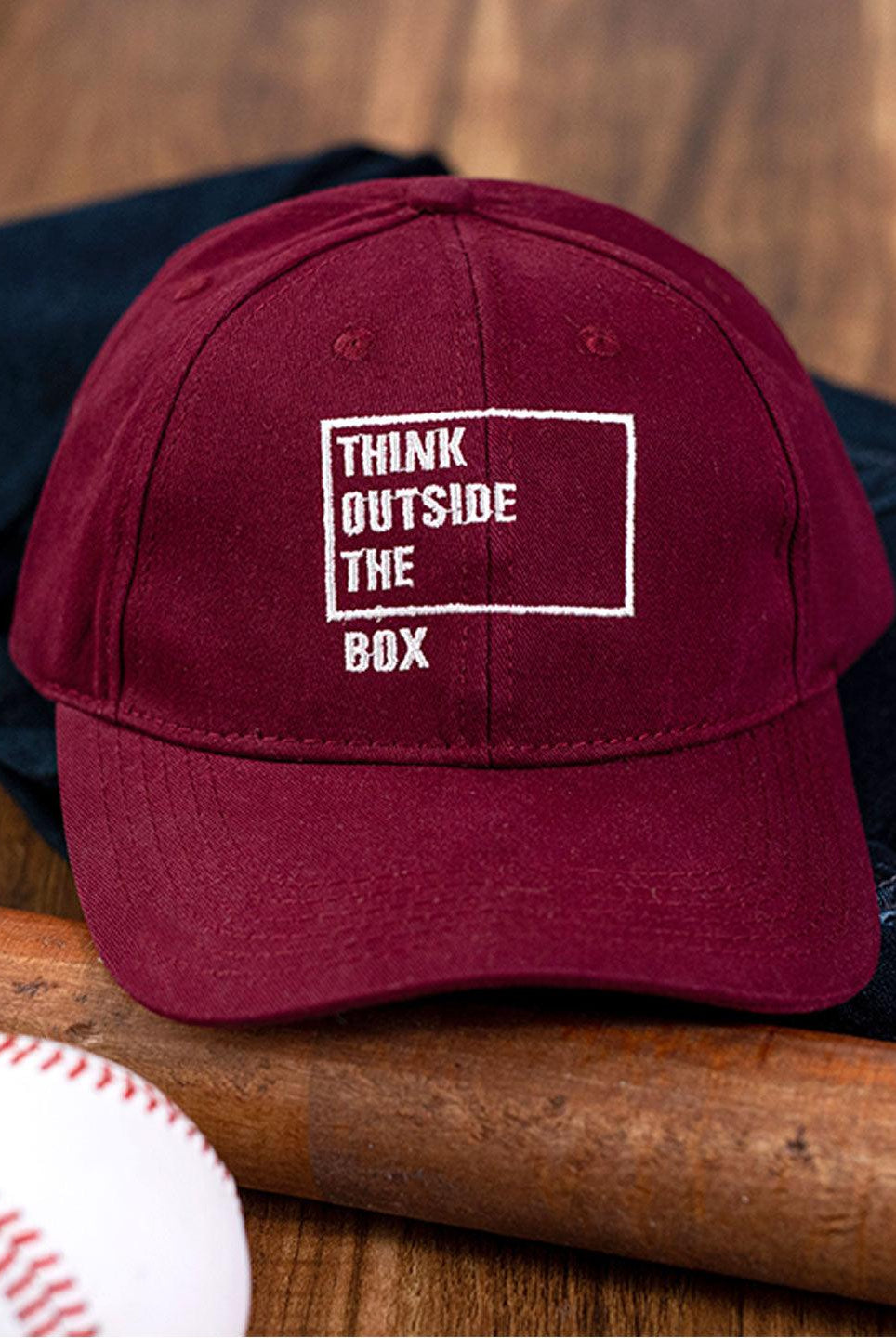 Think Outside The Box Maroon Free Size Unisex Baseball Caps - Tistabene