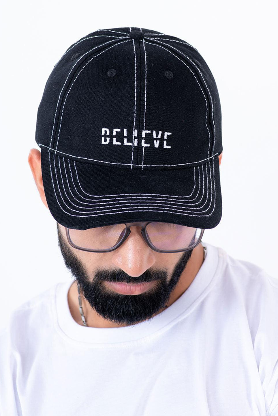 Believe Embroidered Black Free Size Unisex Baseball Caps - Tistabene