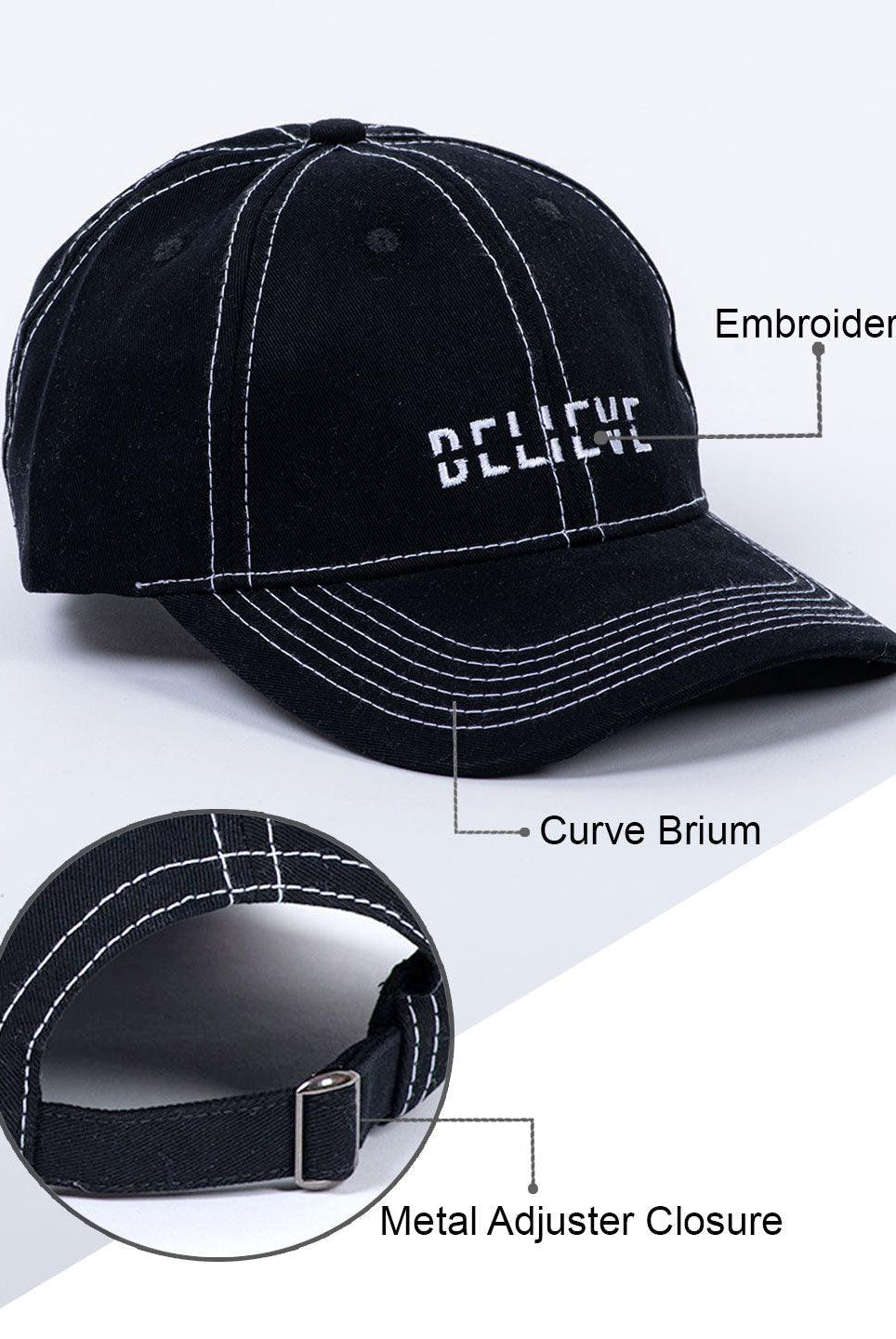 Believe Embroidered Black Free Size Unisex Baseball Caps - Tistabene