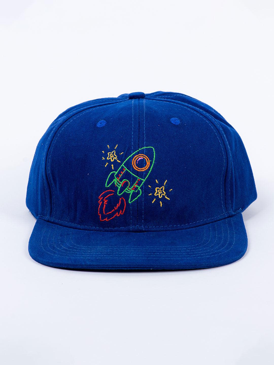 Rocket Embroidered Indigo Free Size Unisex Baseball Caps - Tistabene
