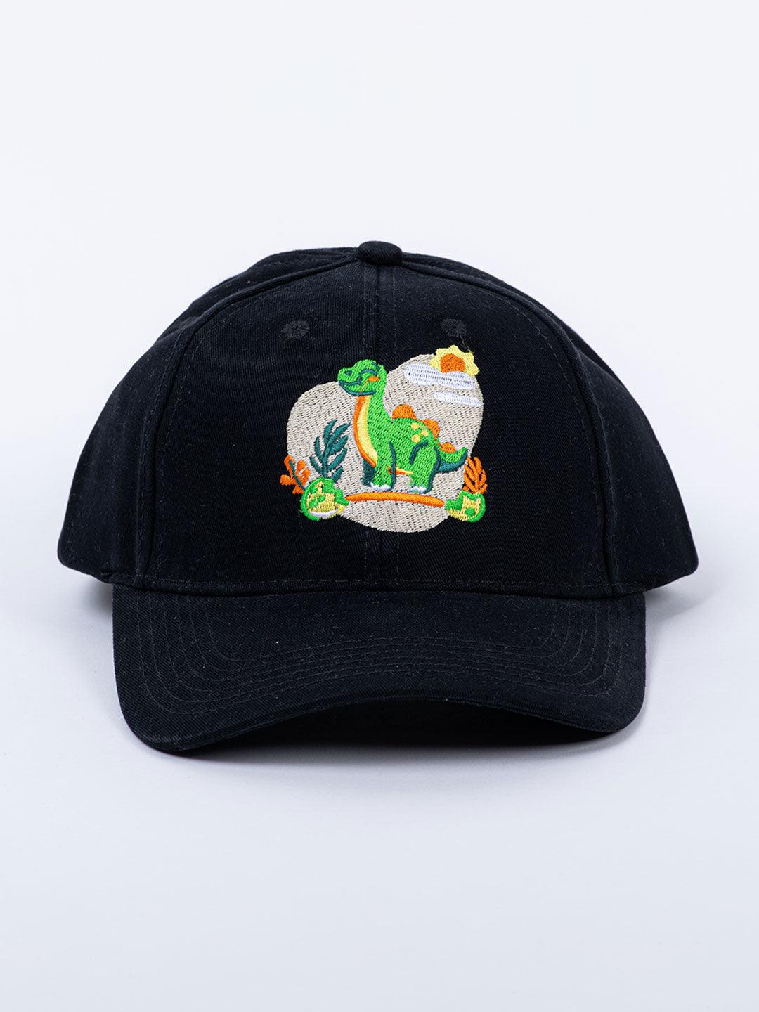 Dinosaur Embroidered Black Free Size Unisex Baseball Caps - Tistabene