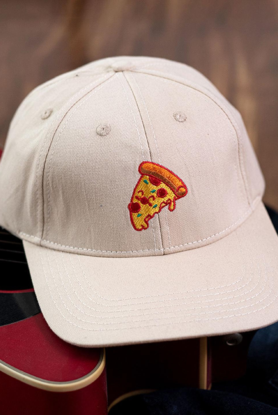 Pizza Slice Embroidered Off-White Free Size Unisex Baseball Caps - Tistabene