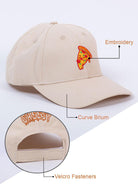 Pizza Slice Embroidered Off-White Free Size Unisex Baseball Caps - Tistabene