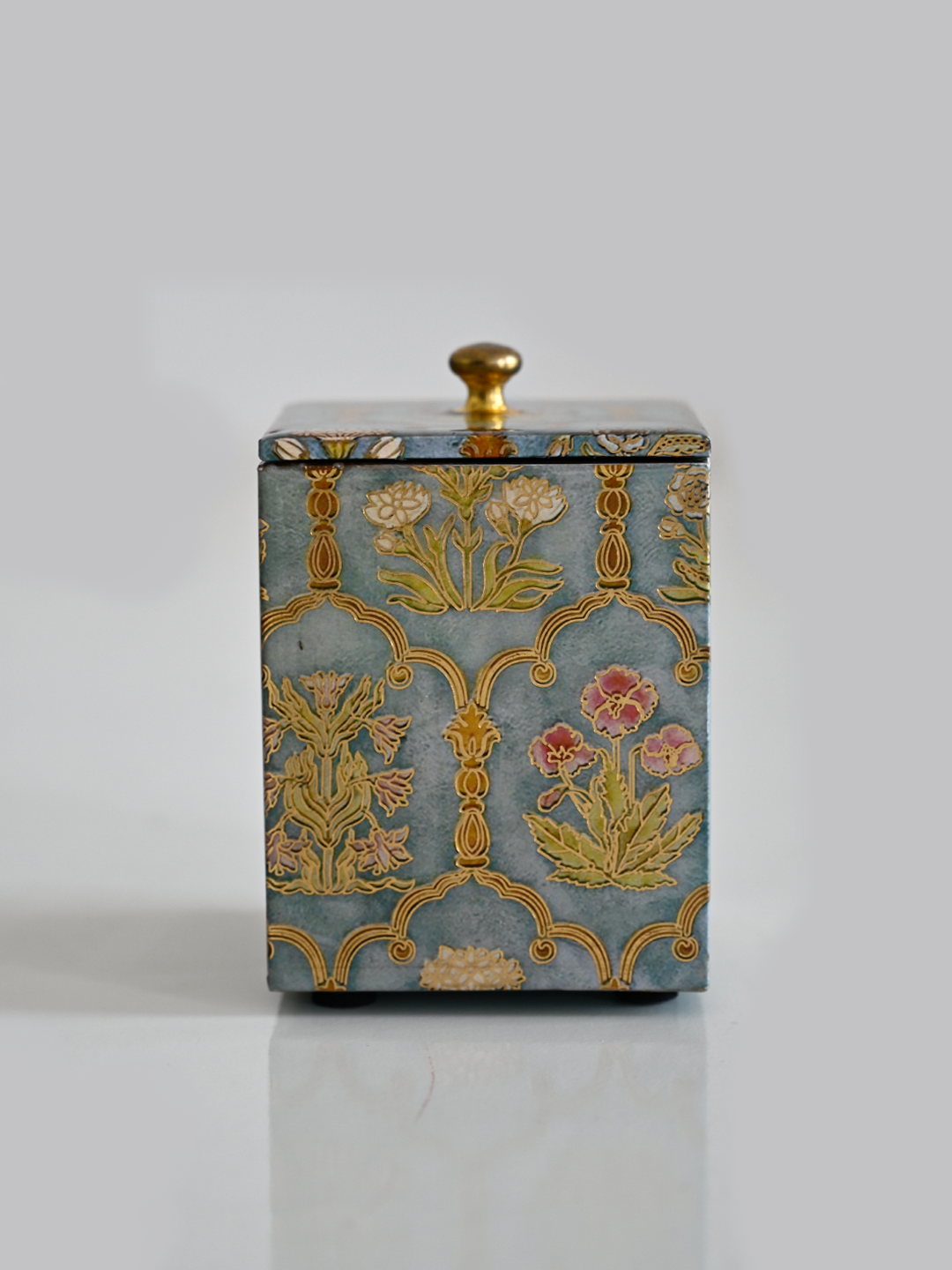 Powder Blue Floare Cotton Bud Jar