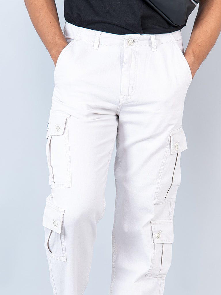 Cream Matty Linen Non Lycra Mens Cargo Pants - Tistabene