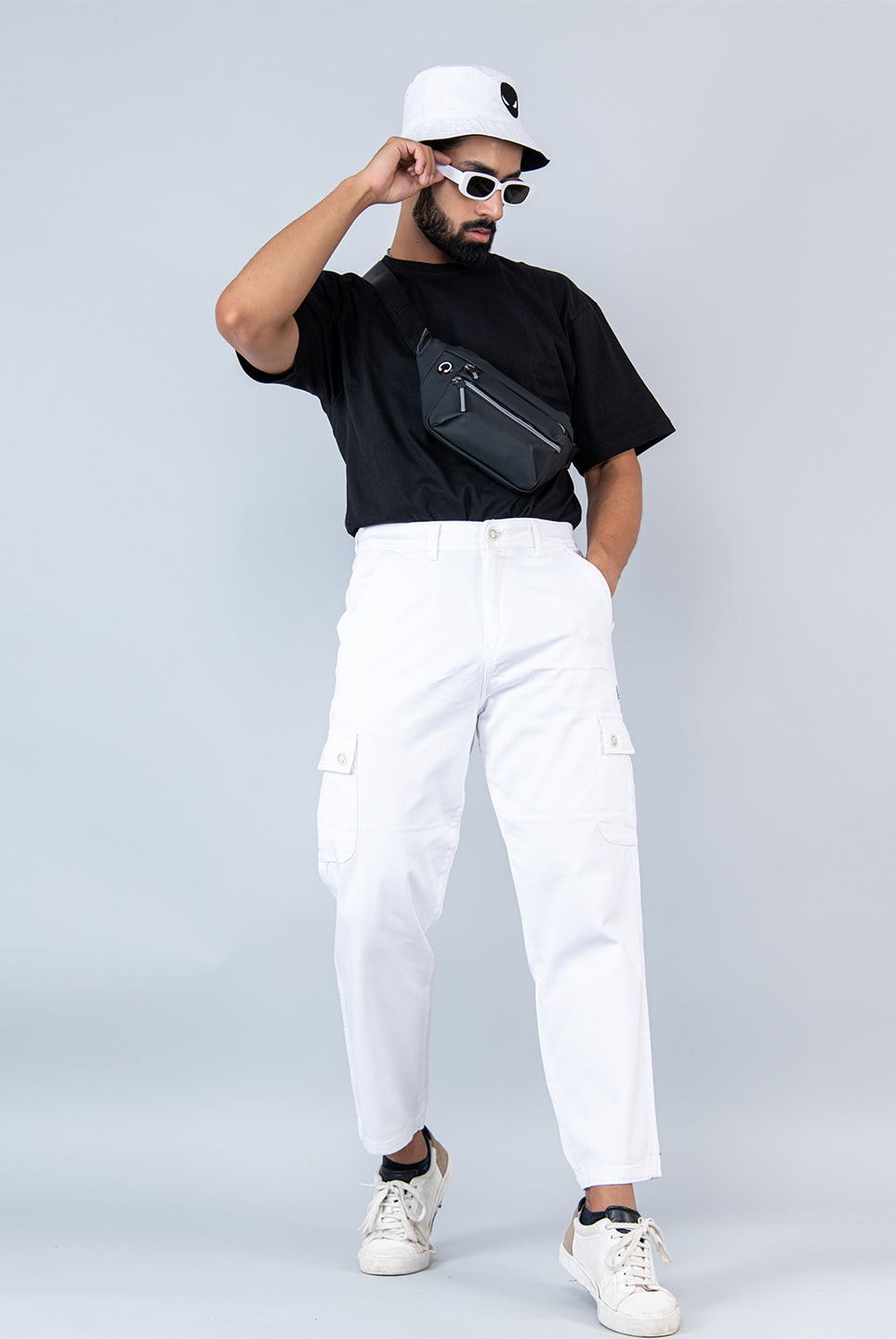 white baggy fit chinos cotten cargo pants
