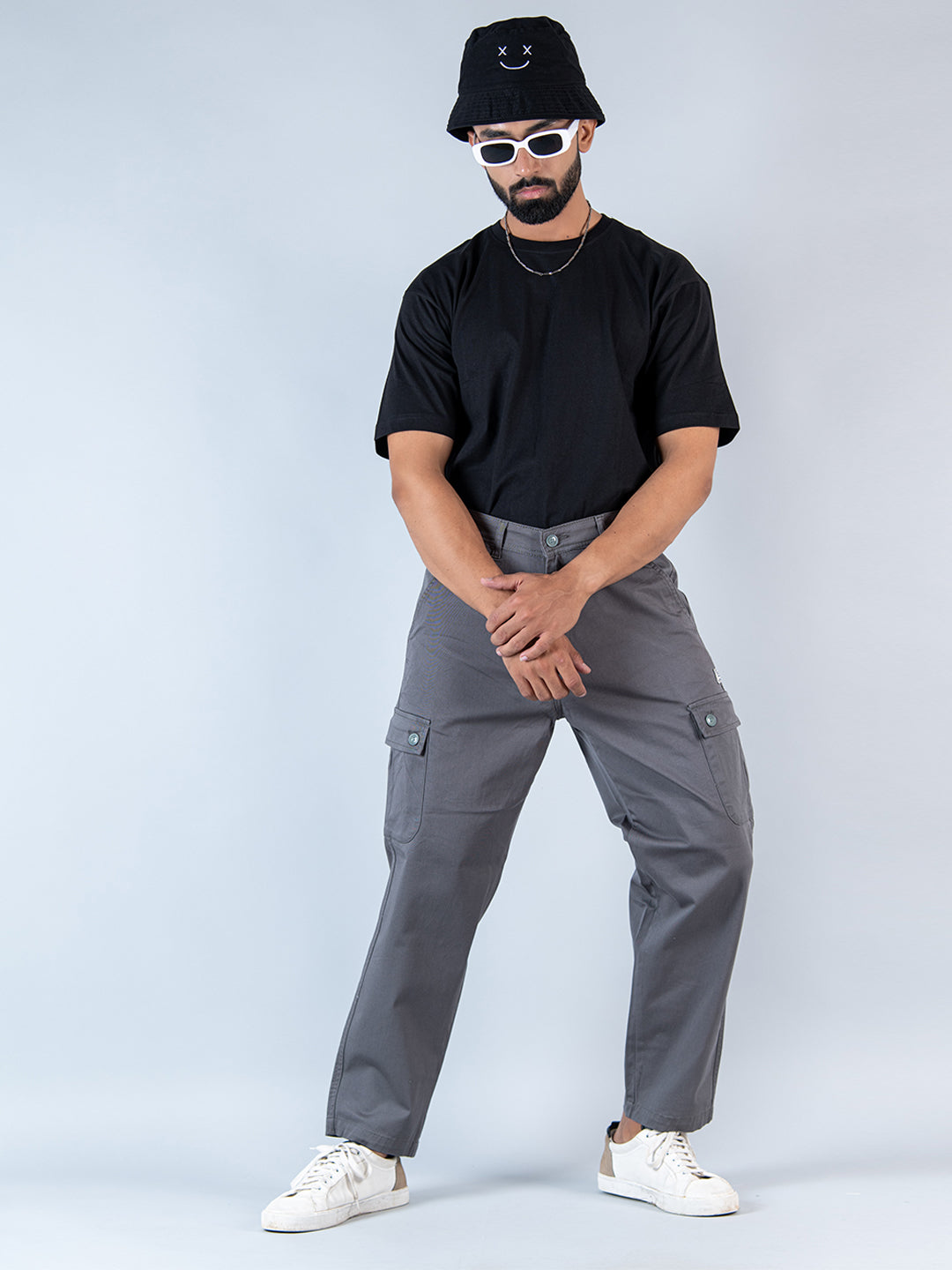 grey baggy fit chinos cotton cargo pants