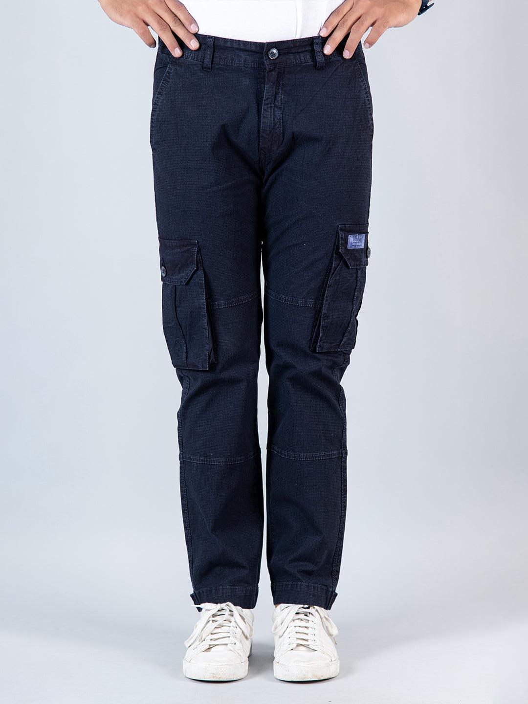 Navy Blue Ribcage Cotton Cargo Pants