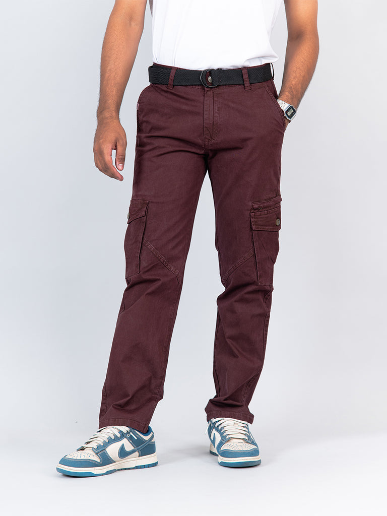 Ruby Wine Gap Twill Cotton Cargo Pants - Tistabene