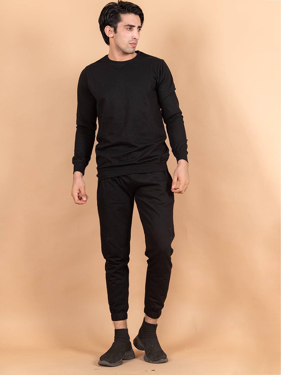 Buy Solid Black Sweatshirt Pattern with Joggers Co-Ord Set online