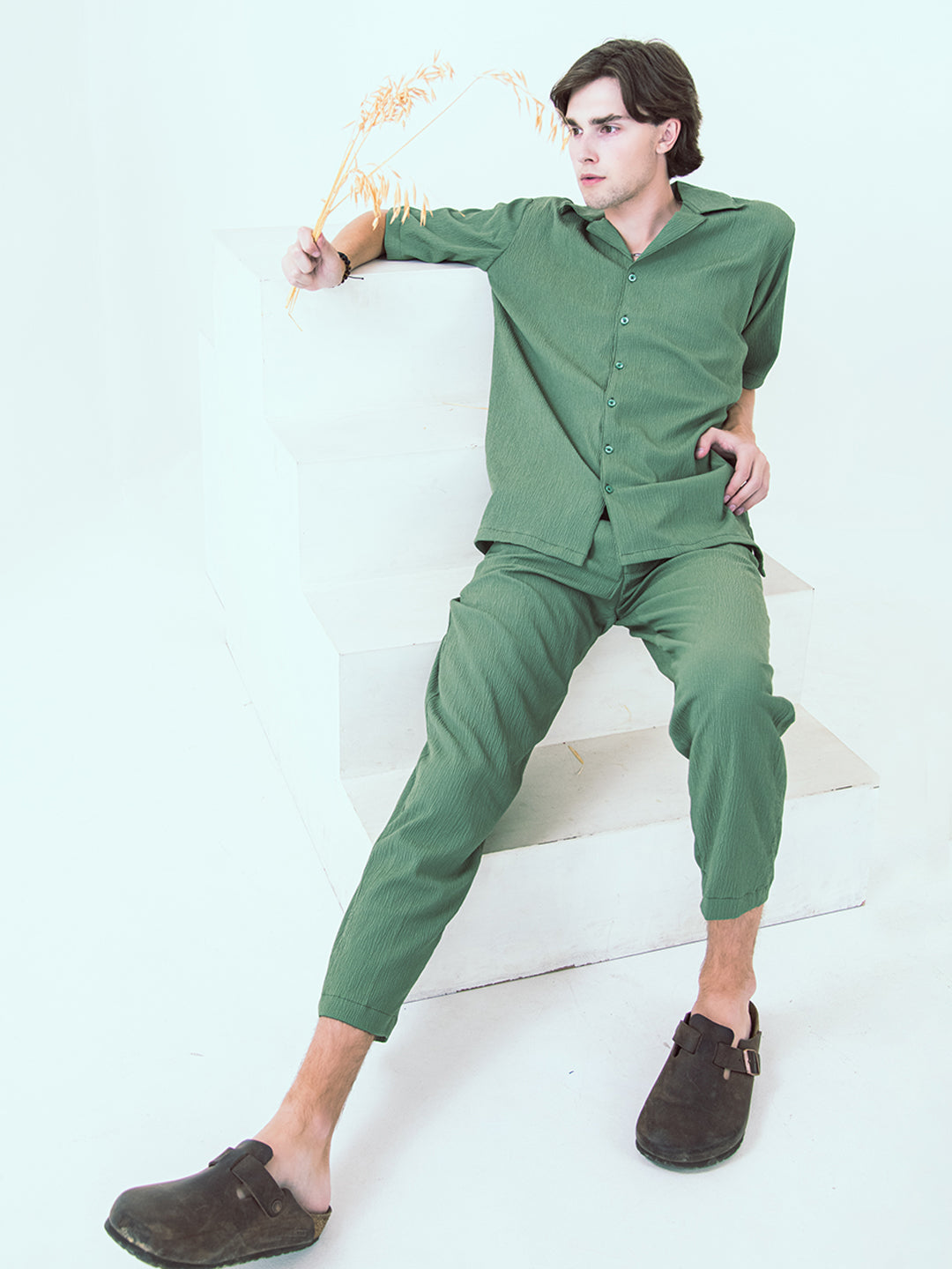 Buy Olive Green Oversized Popcorn Texture Co-ord Set online