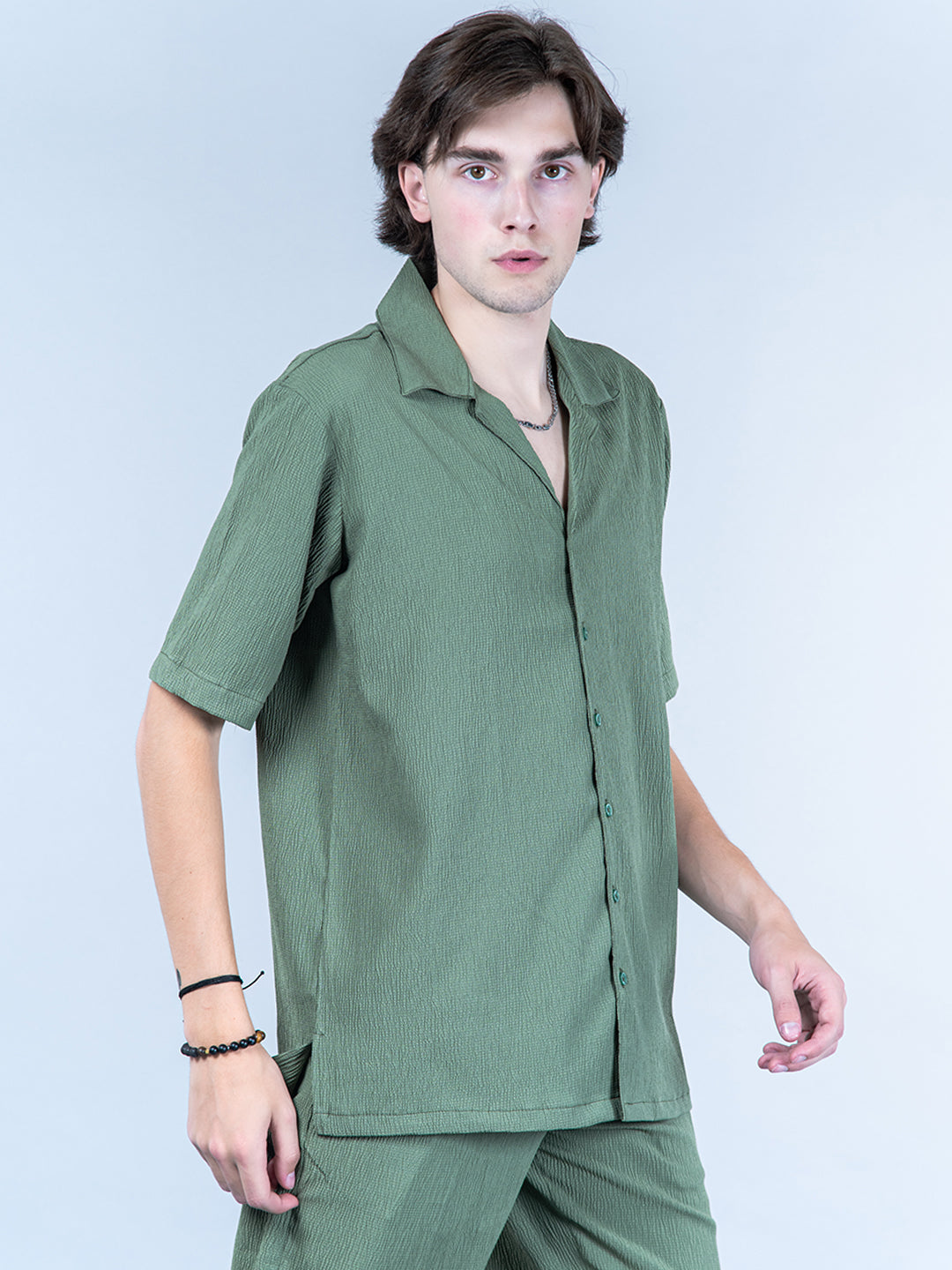 Buy Olive Green Oversized Popcorn Texture Co-ord Set online