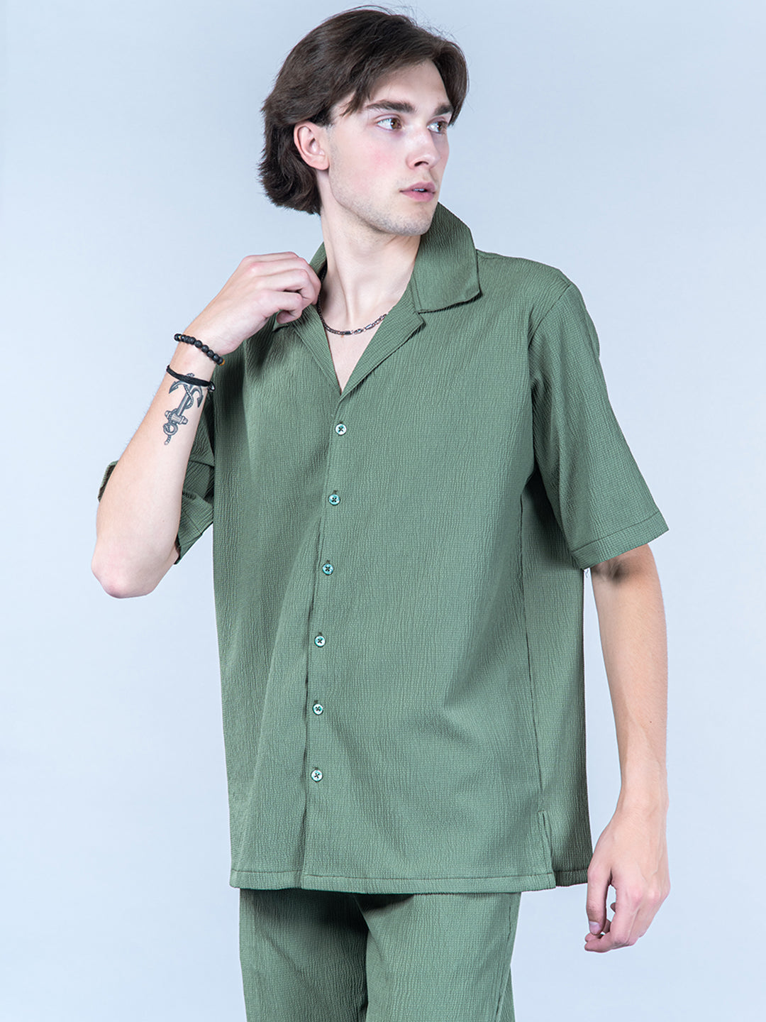 Buy Olive Green Oversized Popcorn Texture Co-ord Set online