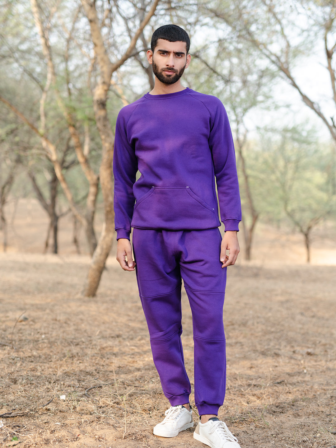 Dark Purple Round Neck Sweatshirt With Jogger Co-ord Set
