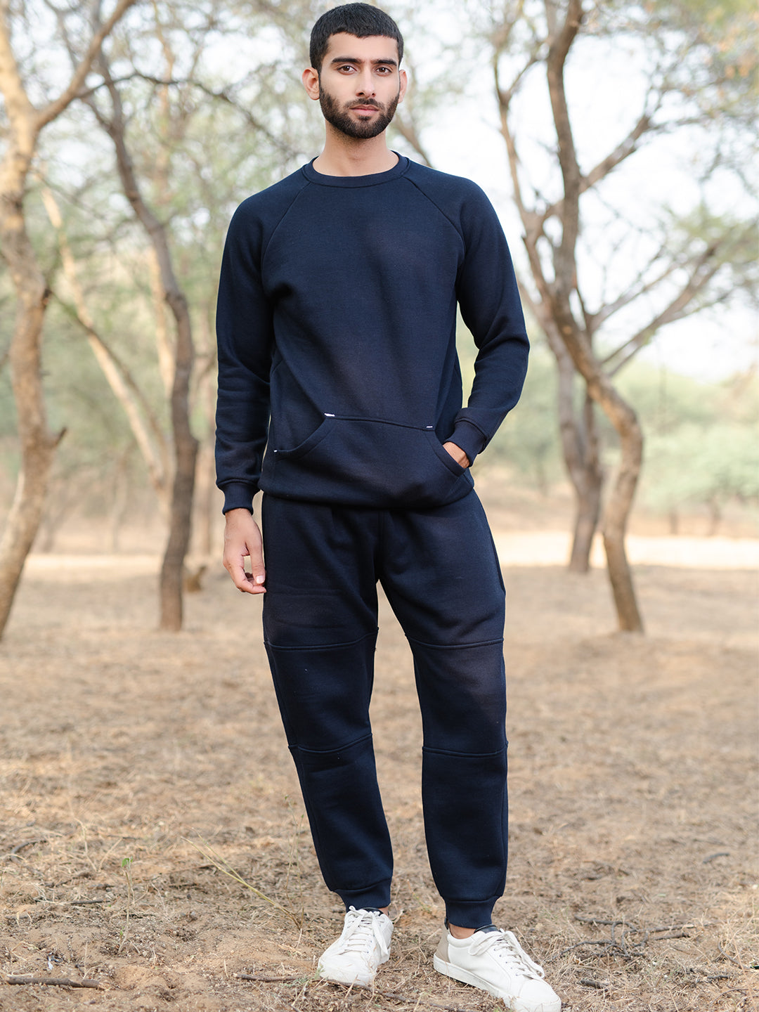 Navy Blue Round Neck Sweatshirt With Jogger Co-ord Set
