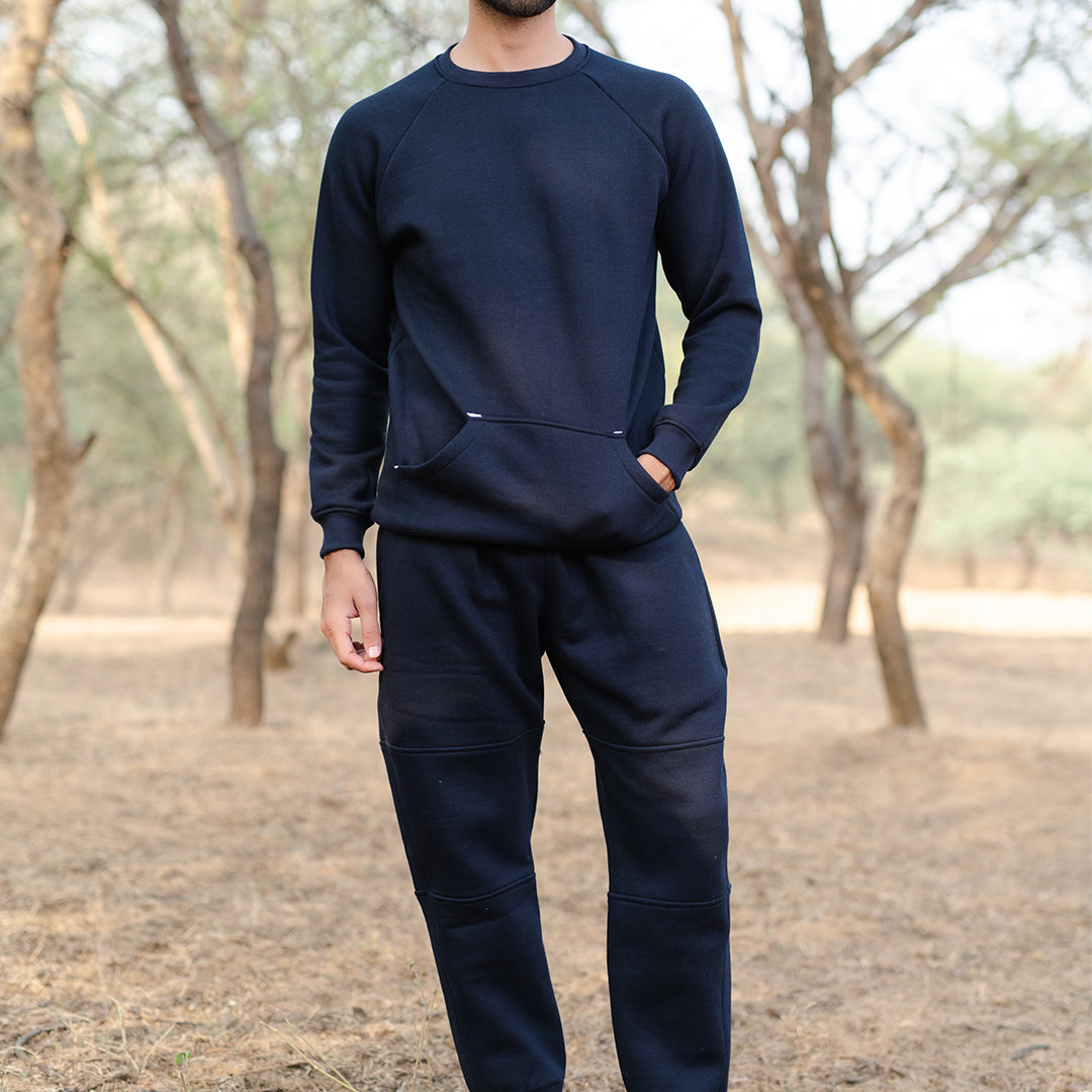 Navy Blue Round Neck Sweatshirt With Jogger Co-ord Set