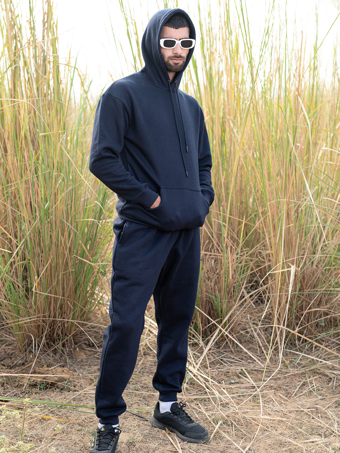 Navy Blue Quote Printed Hoodie With Jogger Co-ord Set
