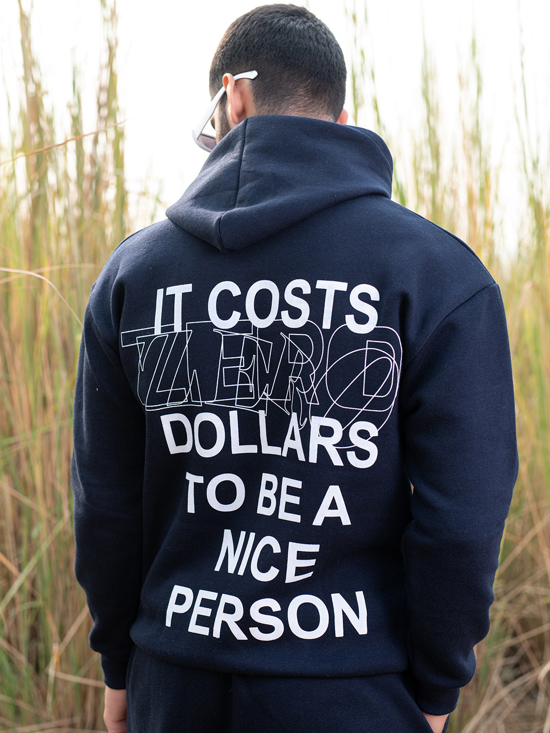 Navy Blue Quote Printed Hoodie With Jogger Co-ord Set