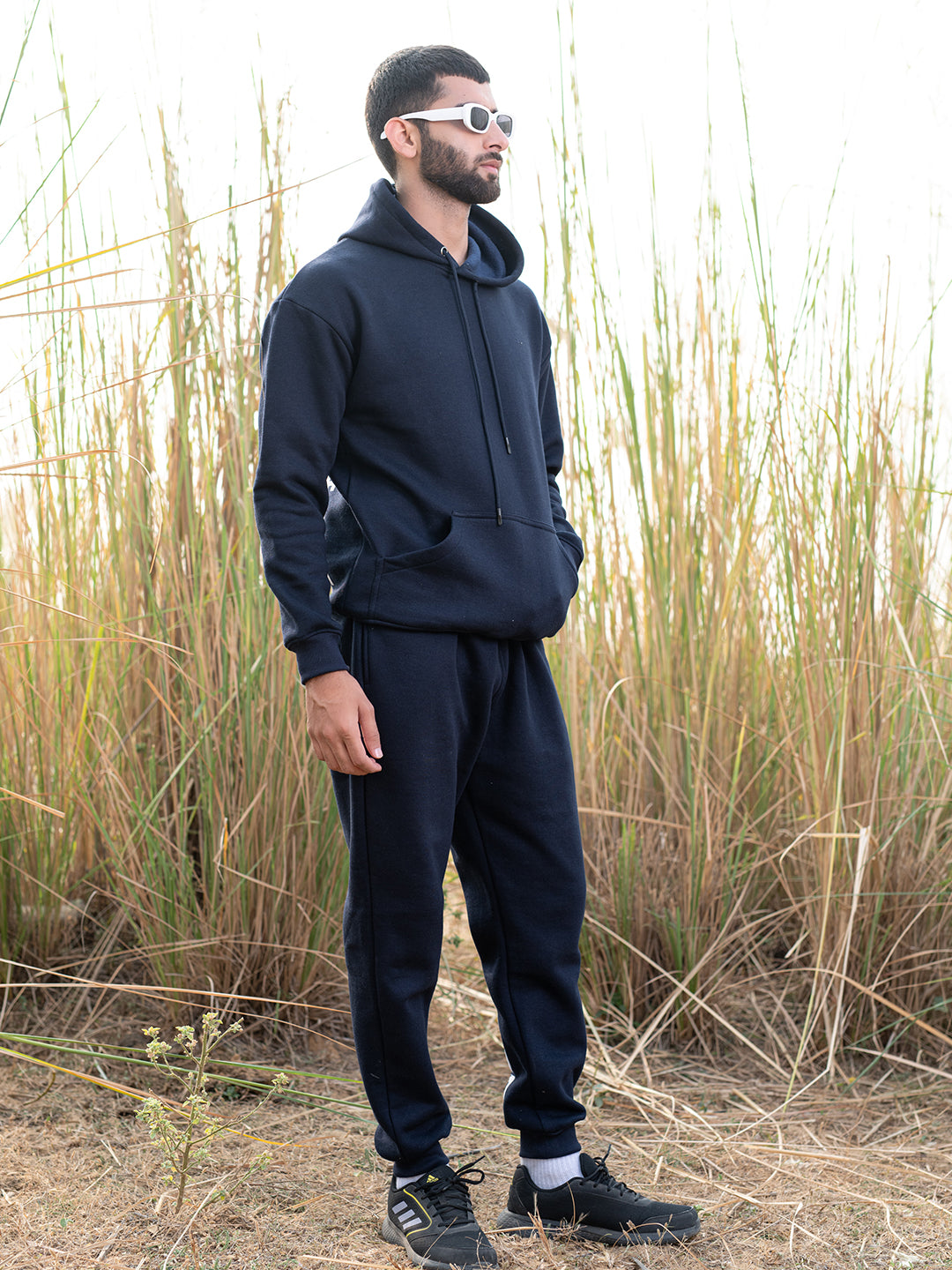 Navy Blue Quote Printed Hoodie With Jogger Co-ord Set