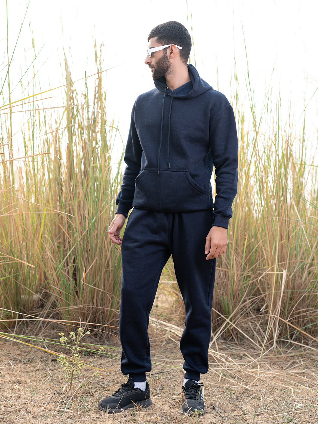 Navy Blue Quote Printed Hoodie With Jogger Co-ord Set