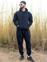 Navy Blue Quote Printed Hoodie With Jogger Co-ord Set