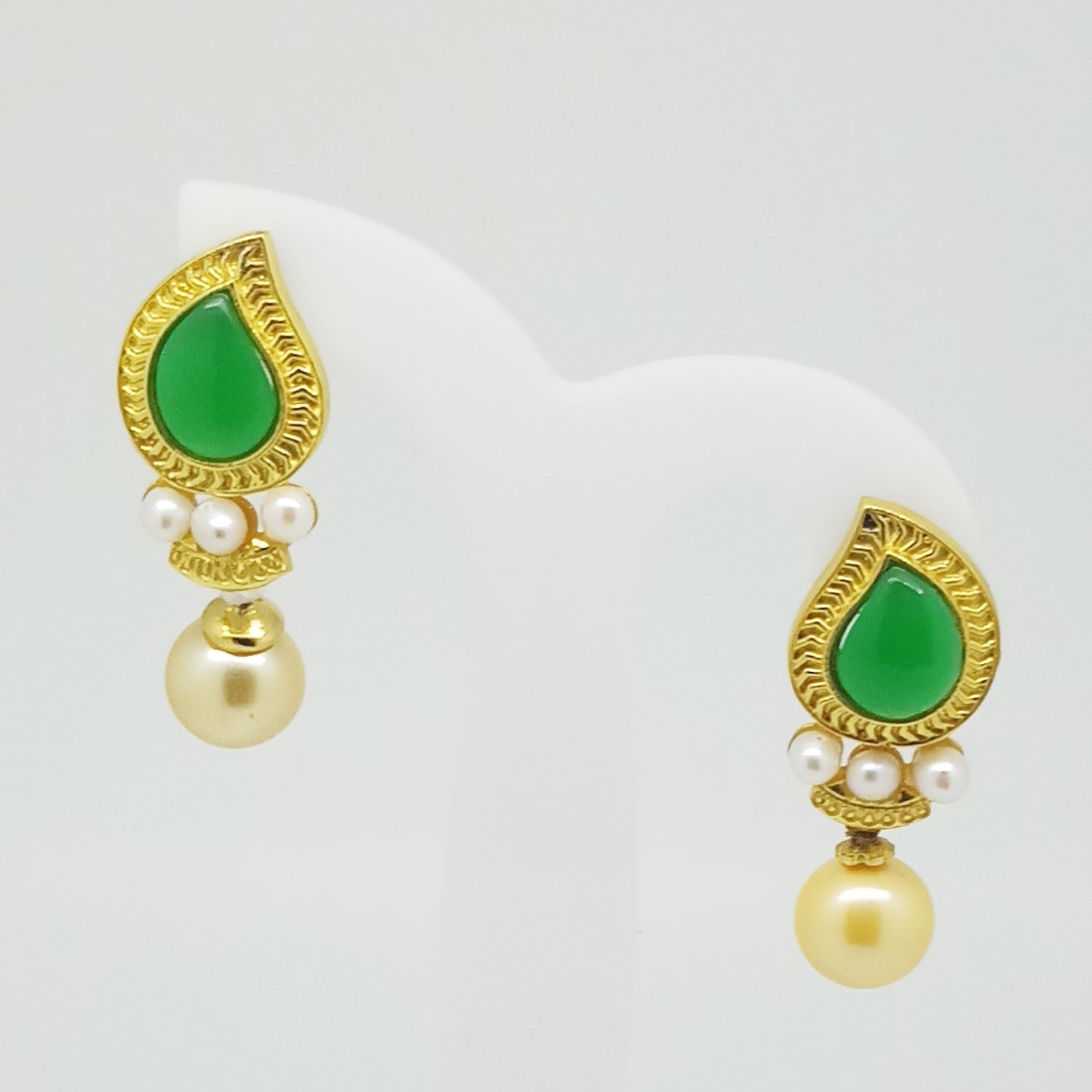 Leafy Designer Pearls and Colored Stones Dangle Drop Earring