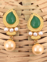 Leafy Designer Pearls and Colored Stones Dangle Drop Earring