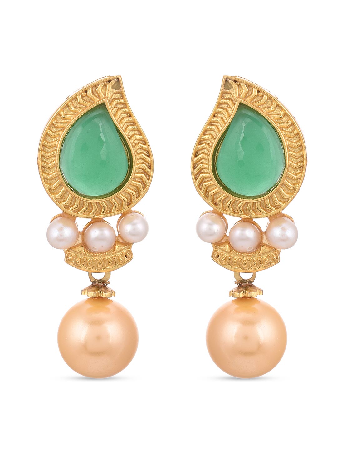 Leafy Designer Pearls and Colored Stones Dangle Drop Earring