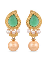 Leafy Designer Pearls and Colored Stones Dangle Drop Earring