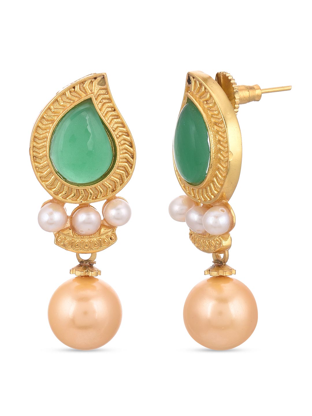 Leafy Designer Pearls and Colored Stones Dangle Drop Earring