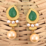 Leafy Designer Pearls and Colored Stones Dangle Drop Earring