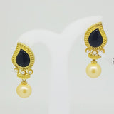 Leafy Designer Pearls and Colored Stones Dangle Drop Earring