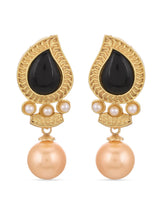 Leafy Designer Pearls and Colored Stones Dangle Drop Earring