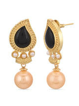 Leafy Designer Pearls and Colored Stones Dangle Drop Earring