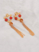 Indo Western Colored Stone and Chains Golden Dangler Earring