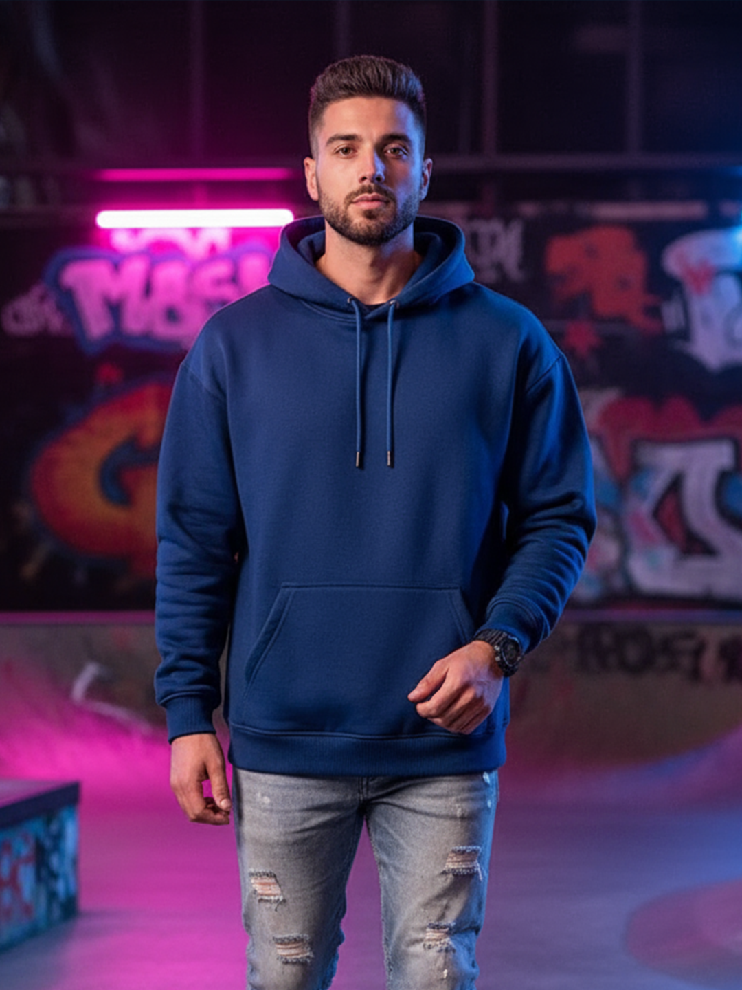 Blue Solid Hoodie