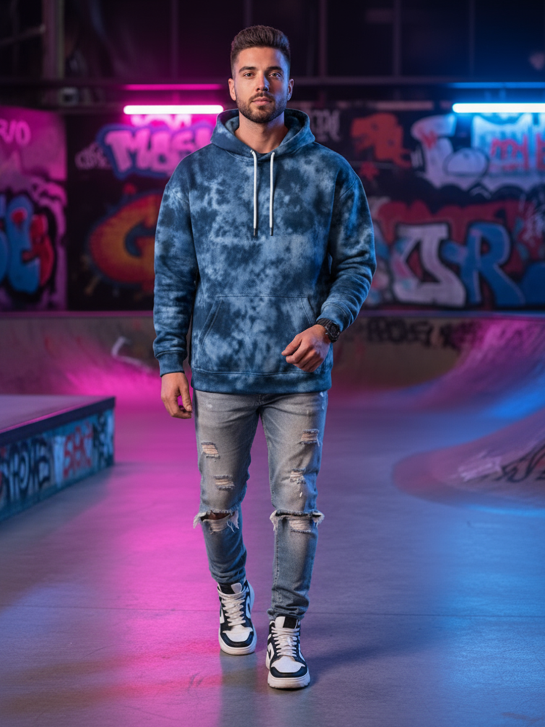 Deep Blue Tie and Dye Hoodie