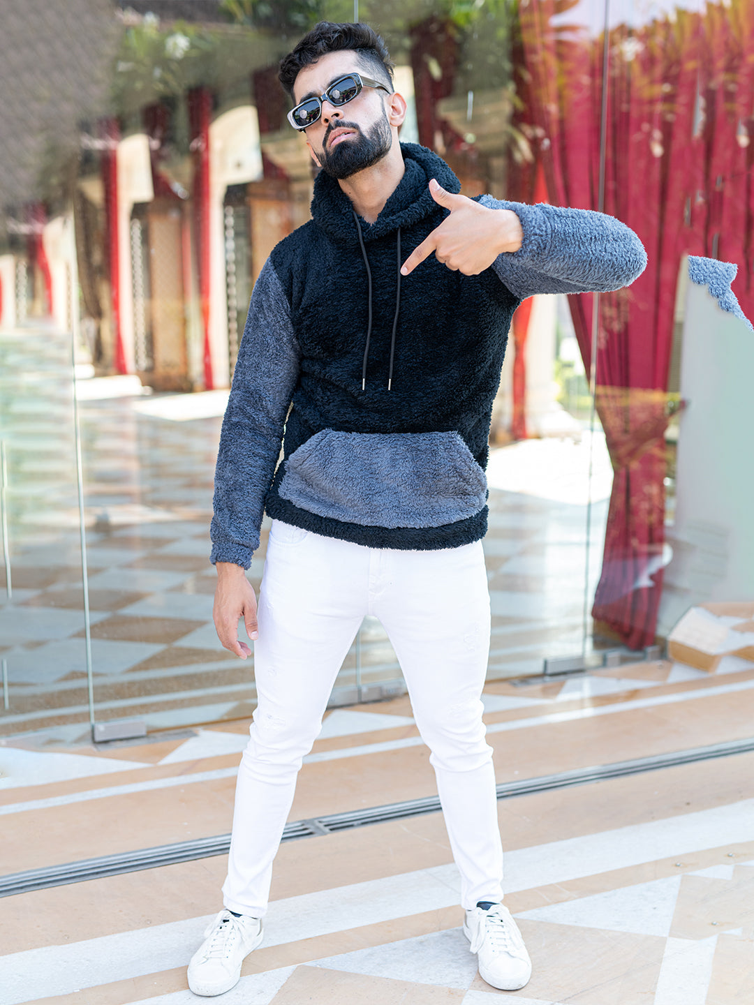 Blue and Grey  Sherpa Hoodie