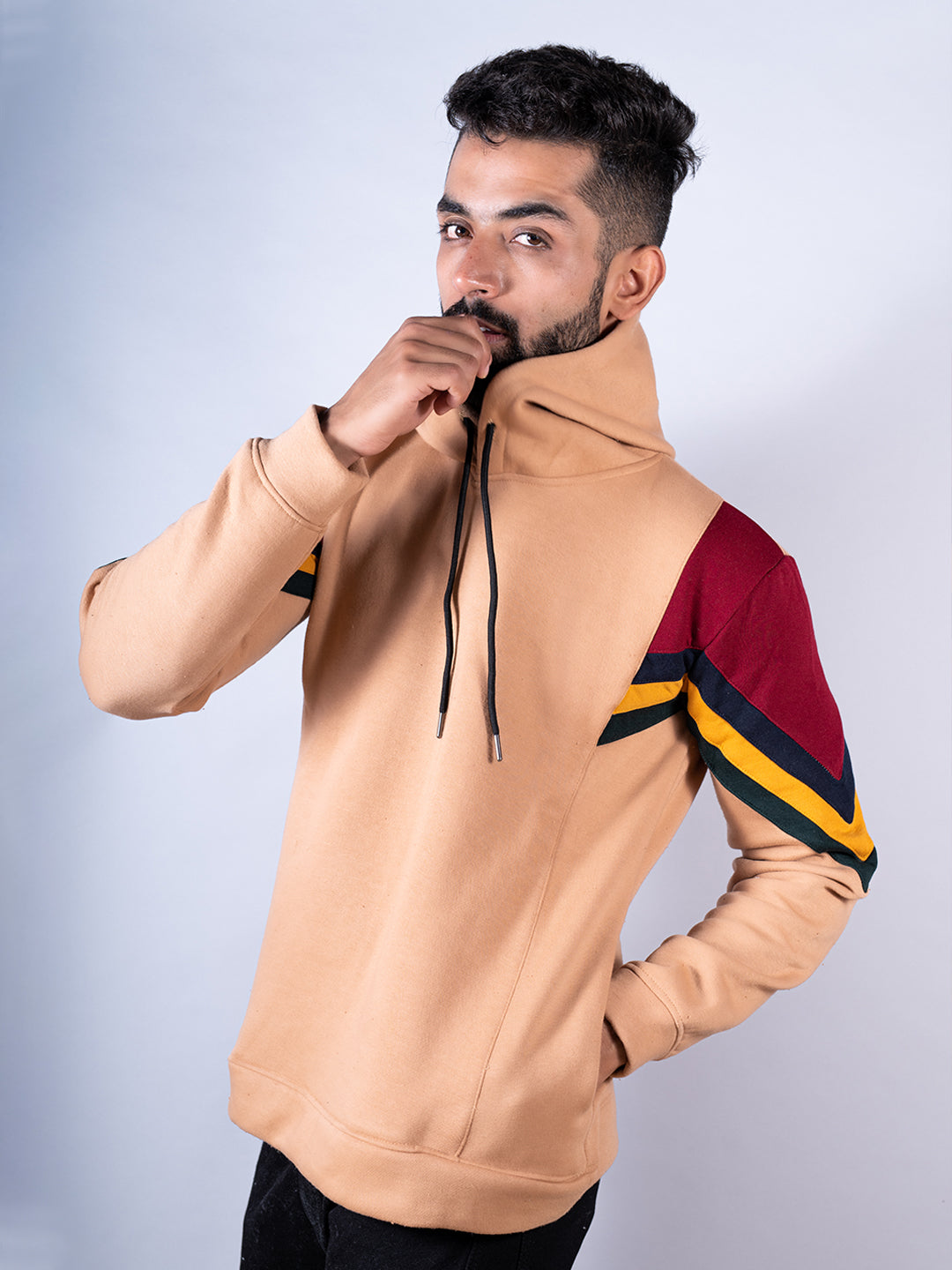 Beige Directional Print Hoodie