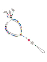 Leaf And Butterly Old Silver Charm And Multi Color Hathphool