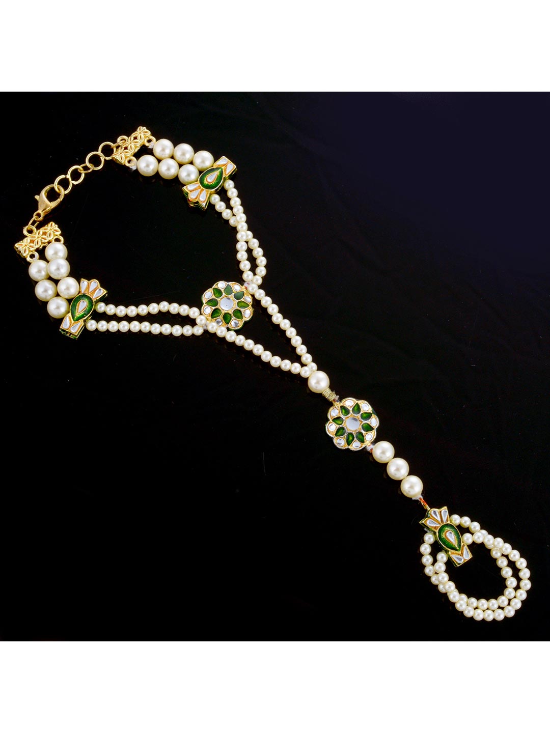 Traditional Kundan Meena Pearl Beaded Hathphool