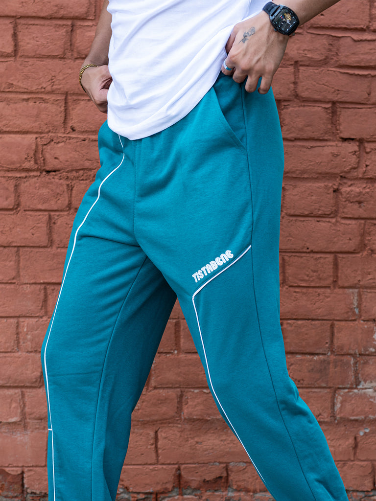 Teal Blue Tistabene Printed Cotton Joggers - Tistabene