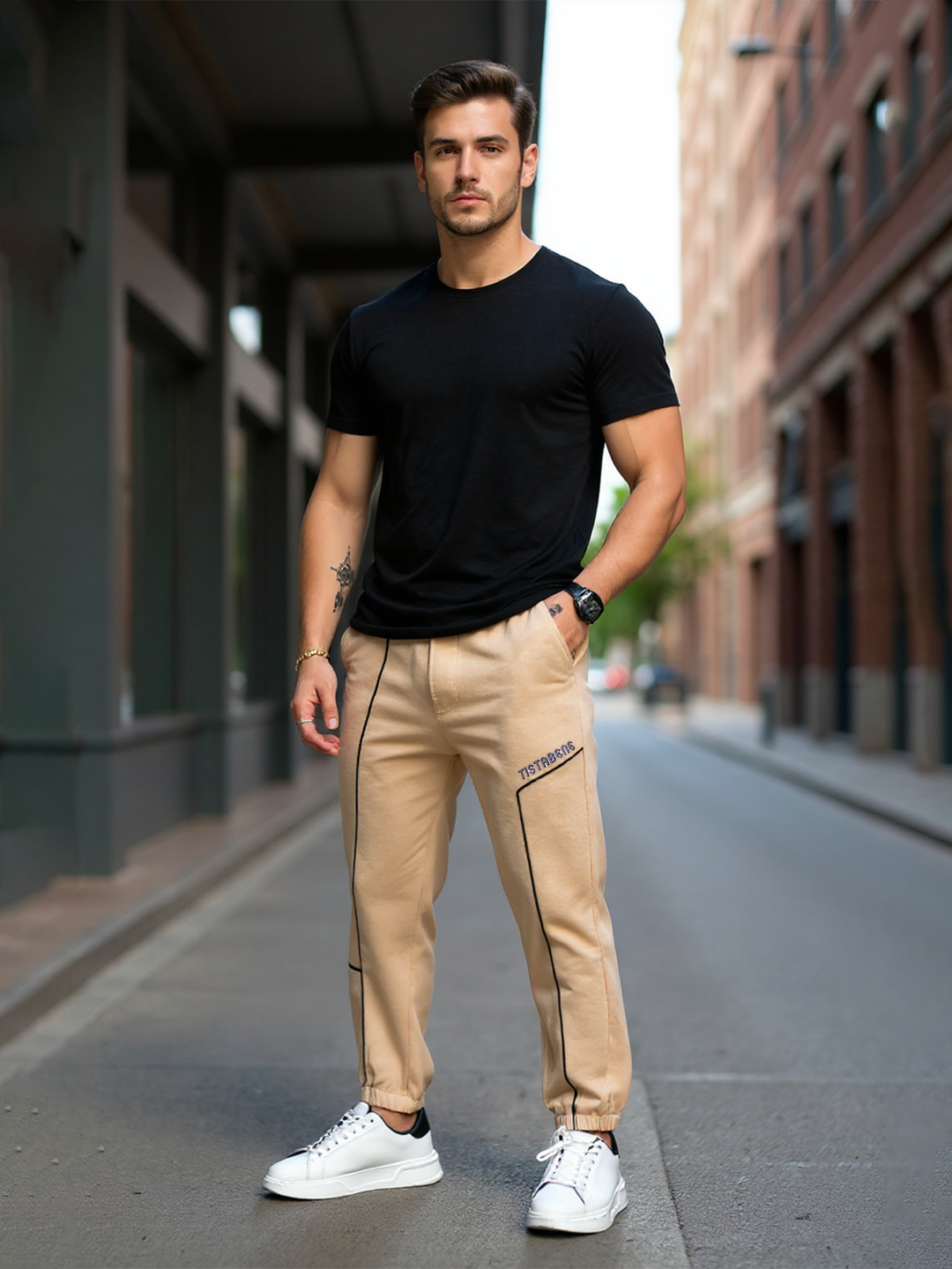 Beige Tistabene Printed Cotton Joggers