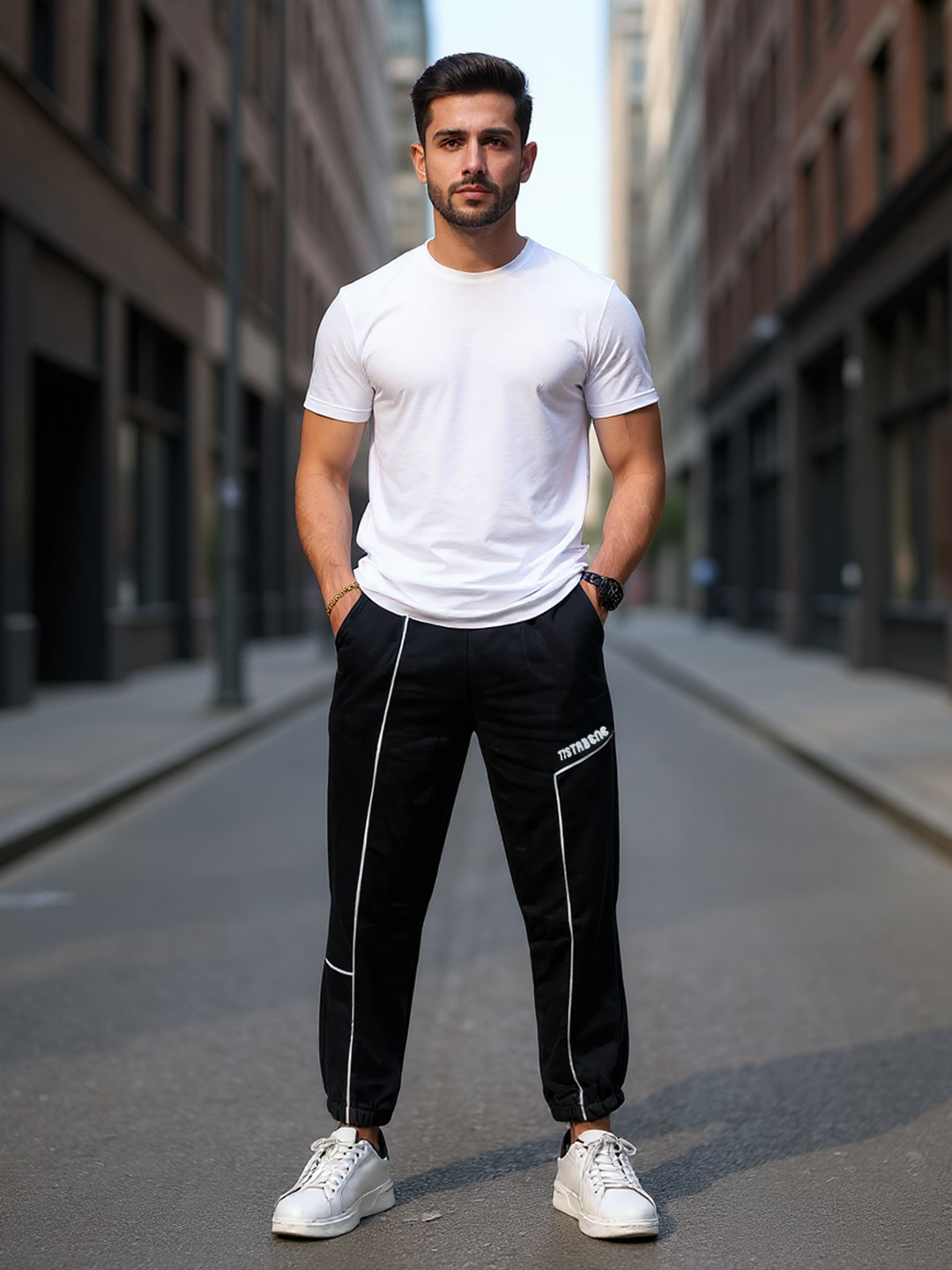 Black Tistabene Printed Cotton Joggers