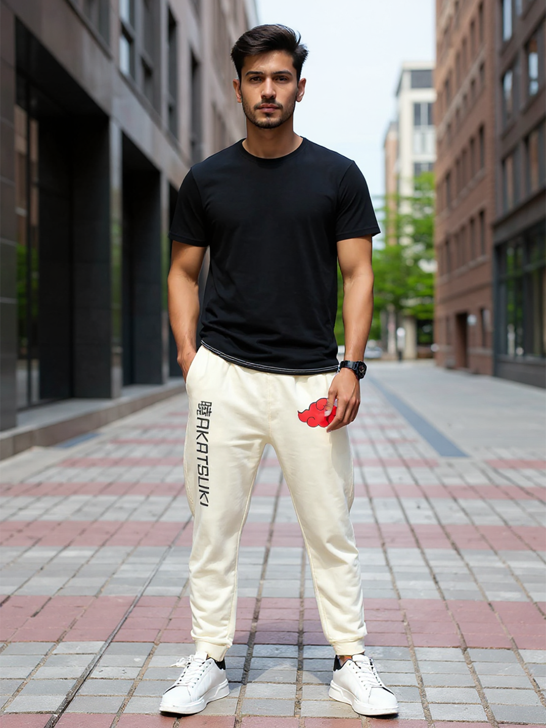 Cream Akatsuki Cloud Printed Cotton Joggers