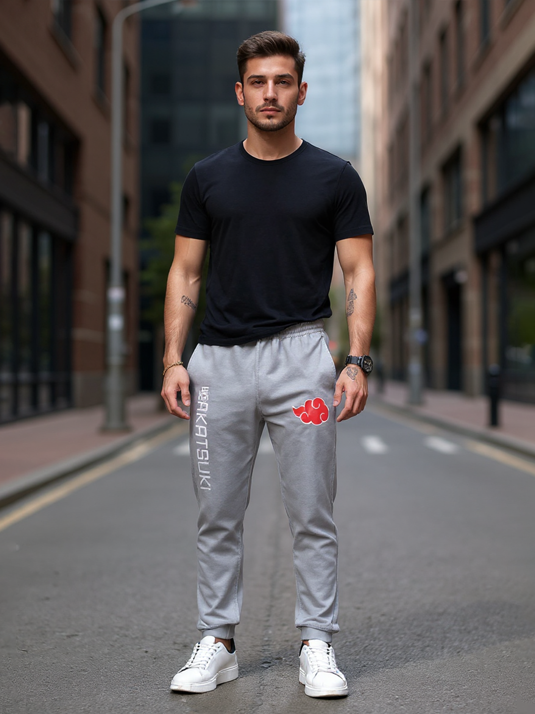 Grey Akatsuki Cloud Printed Cotton Joggers