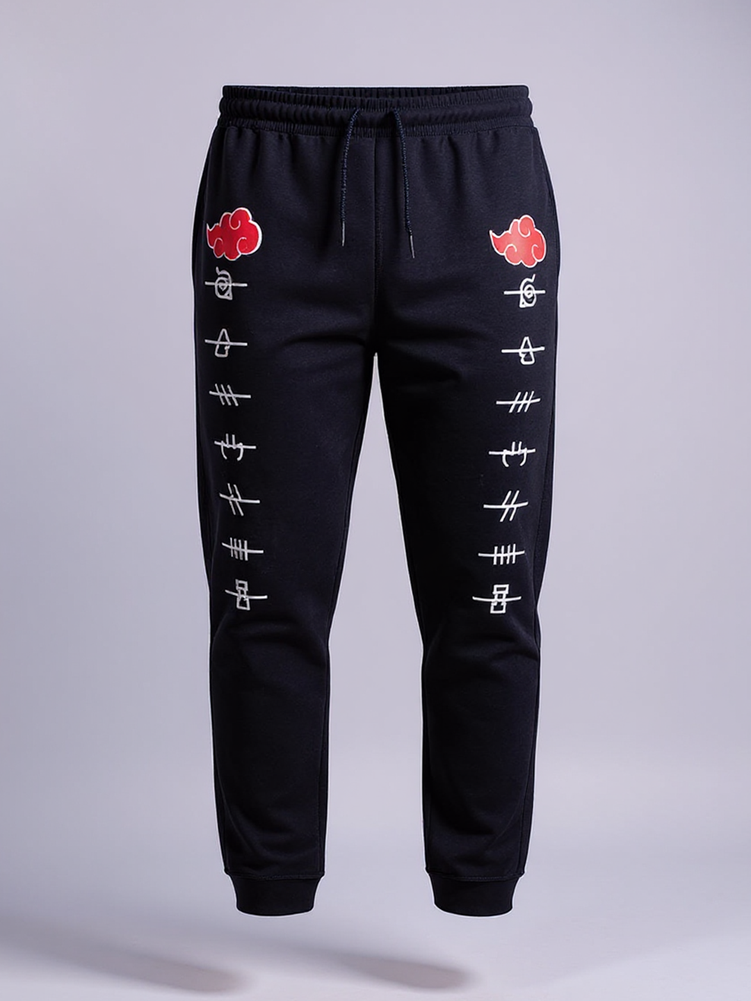 Black Anime Akatsuki Cloud Printed Cotton Joggers For Men