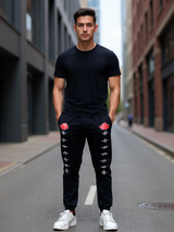Black Anime Akatsuki Cloud Printed Cotton Joggers For Men
