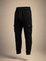 Black Boot Cut Straight Cargo Joggers