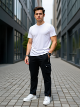 Black Boot Cut Straight Cargo Joggers